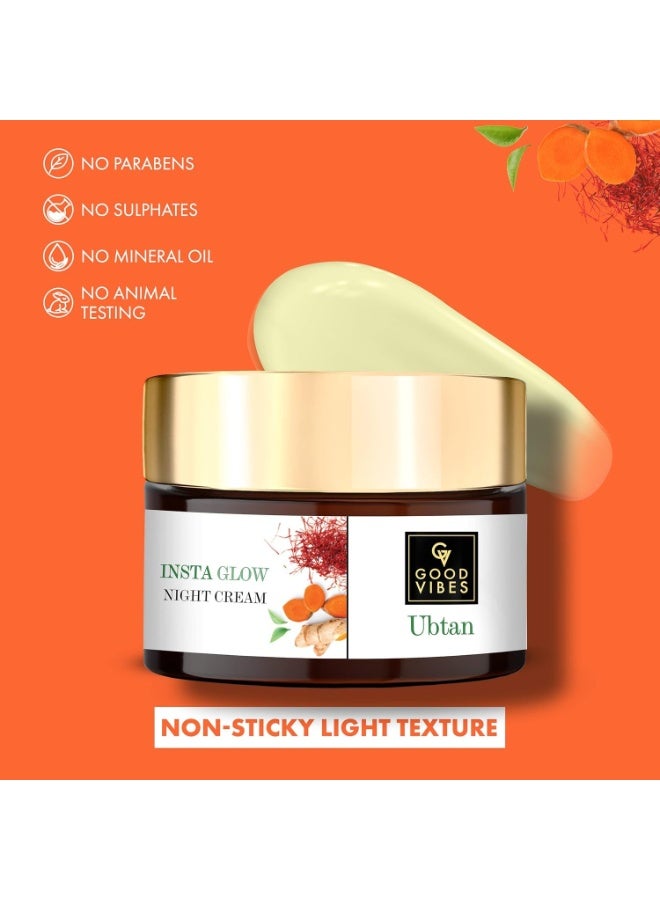 Good Vibes Ubtan Insta Glow Night Cream, 50 g | Brightening Moisturizing Nourishing Face Moisturizer For All Skin Types | With Turmeric, Saffron, Vitamin B3 | No Parabens, Sulphates & Mineral Oil - Image 2